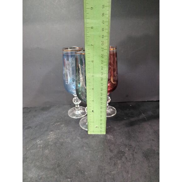 Bohemia Crystal Fluted Champagne Glass Goblet Set, Iridescent‎ Floral Pattern - Picture 8 of 9